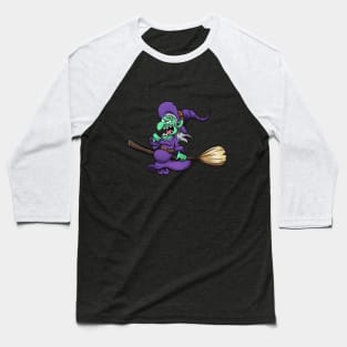 Crazy Laughing Witch On Broom Baseball T-Shirt